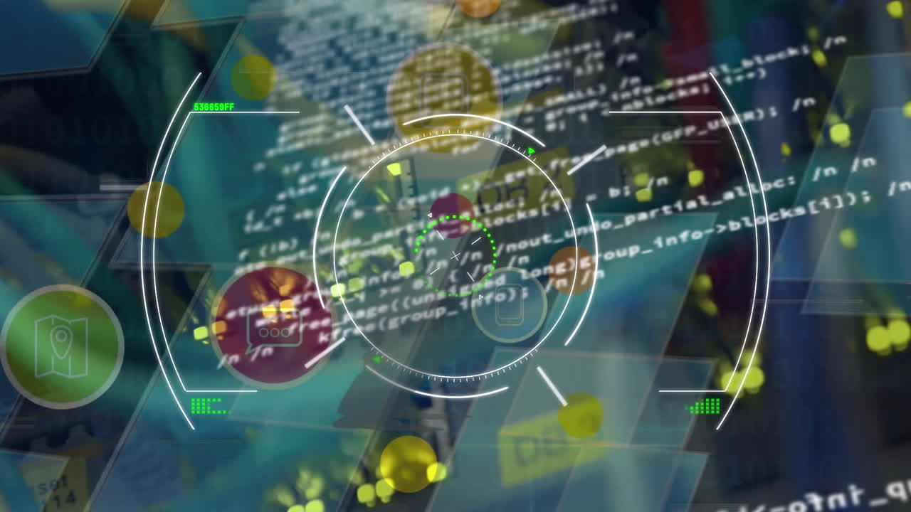 animación del escaneo del alcance y el procesamiento de datos a través de servidores informáticos