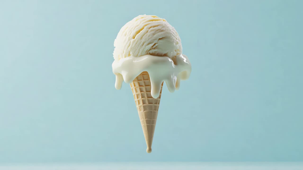Melting Vanilla Ice Cream on a Cone