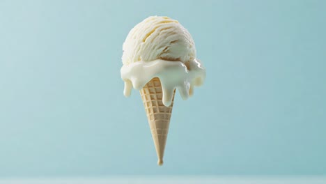 melting vanilla ice cream on a cone