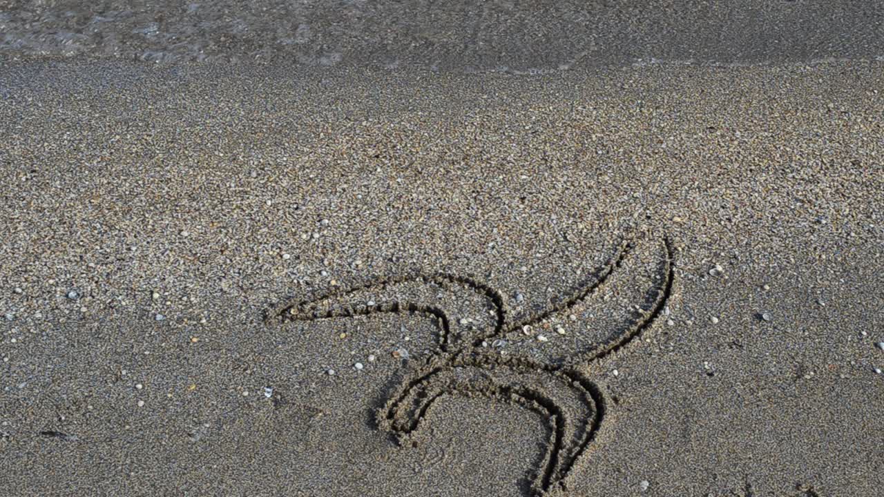 Sexual drawing of banana on the beach. Shooting on the beach