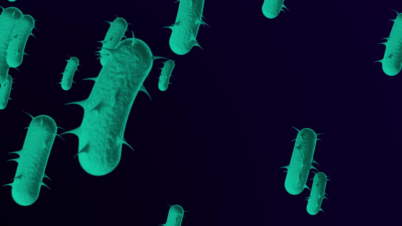 4k bacterias microscópicas antecedentes médicos - bucle, bacteria bucleable - flotación de bacterias e. coli - bacteria - animación en 3d de bacrerium. espirilla - bacterias de primer plano - color turquesa
