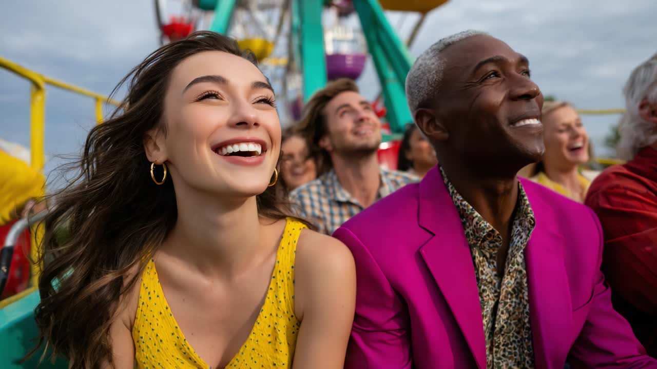 People Enjoying a Ferris Wheel Ride