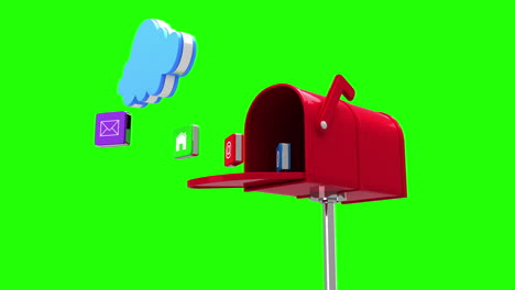 Internet-icons-in-the-mailbox-on-green-background