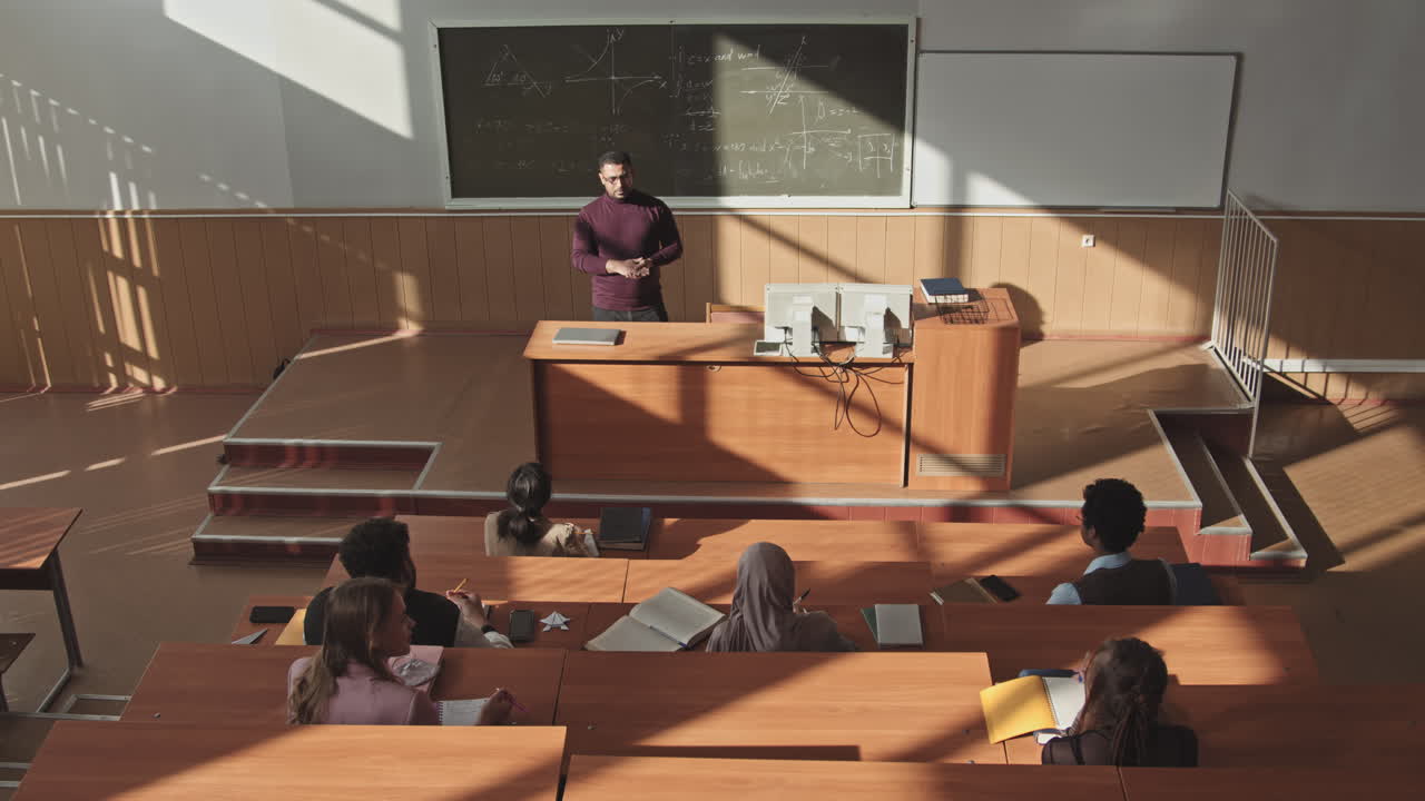Top-View of Students Having Maths Lesson in Big Auditorium
