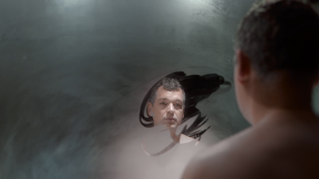 은 거울을 바라보는 좌절한 남자