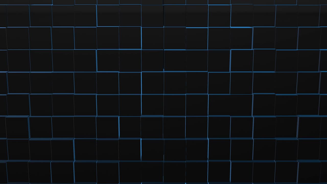 추상적인 검은색 캐스케이딩 큐브 배경이 회전하고 천천히 다가오고 있습니다.