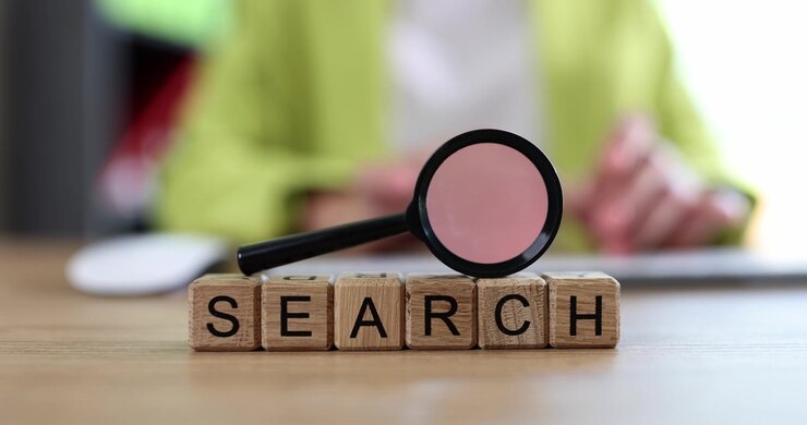 The search is written on wooden cubes closeup