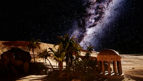 4k ancient roman time town in desert and milky way stars.