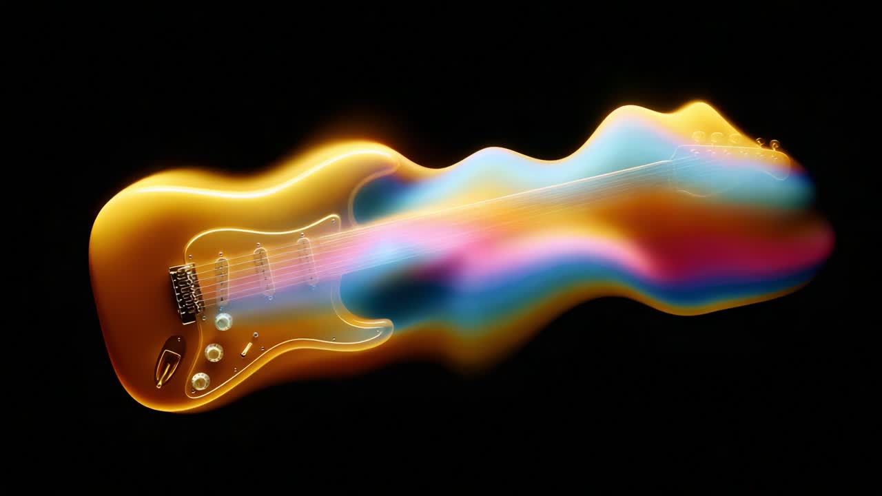 A Vibrant Electric Guitar Glowing with Colorful Waves of Light, Capturing the Essence of Music and Motion in a Stunning Visual Display of Art and Sound