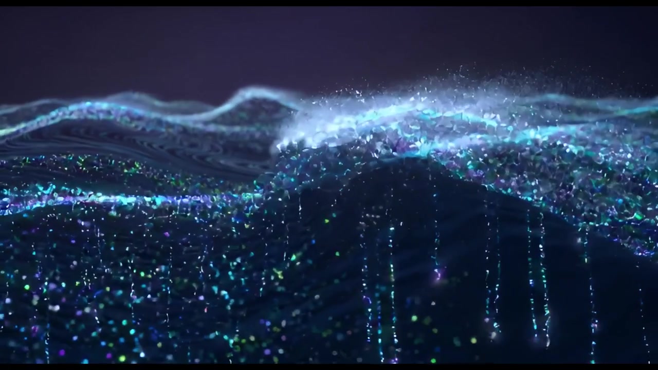 Dynamic Abstract Waves Made of Colorful Glitter Particles