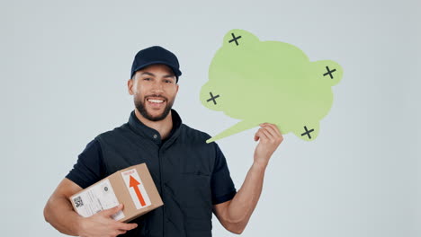 Delivery-man,-speech-bubble-and-box