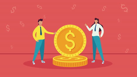 money dollar coin and business couple animation