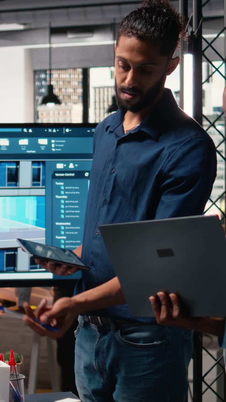 Vertical Video Middle eastern real estate developer presenting idea of residential layout