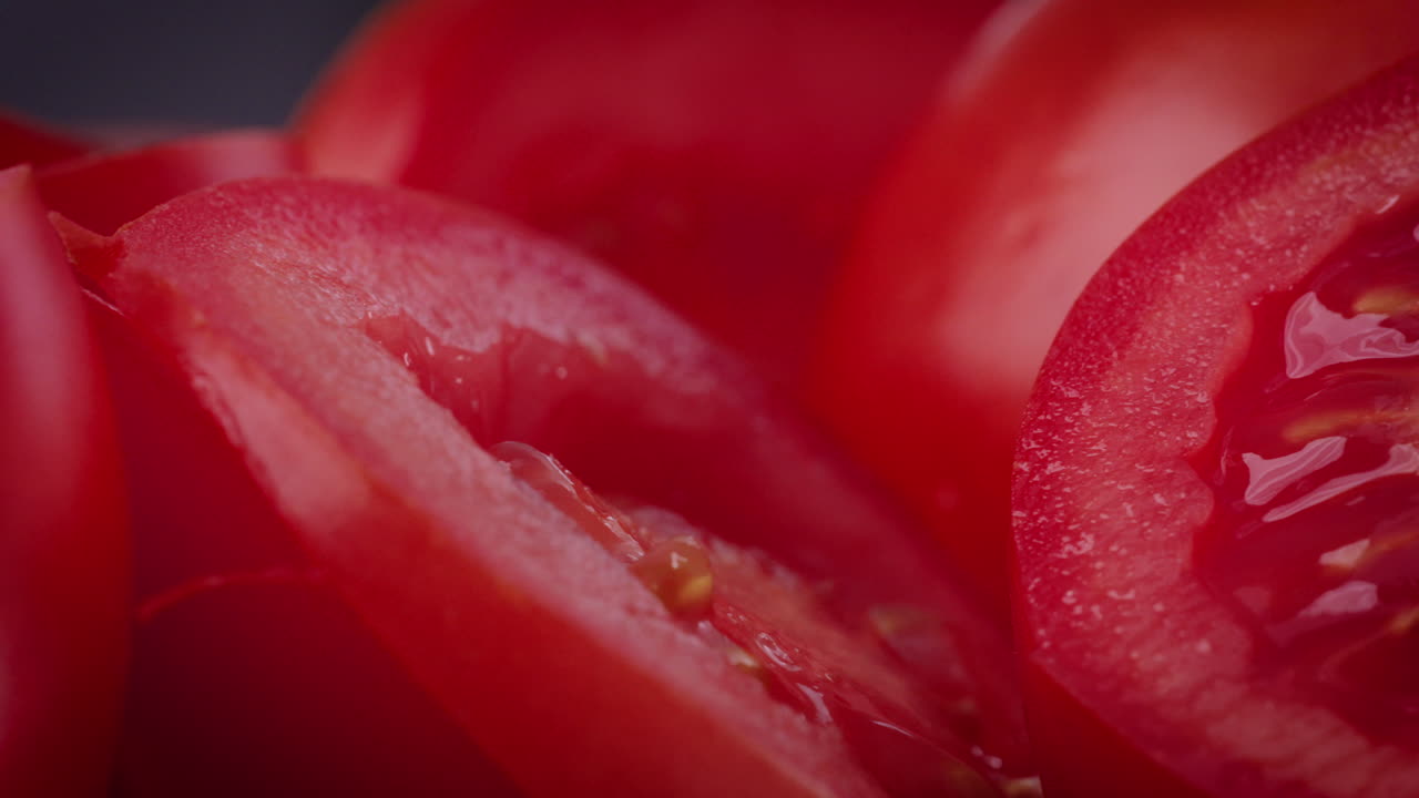 macro shot of Tomatoes cut up