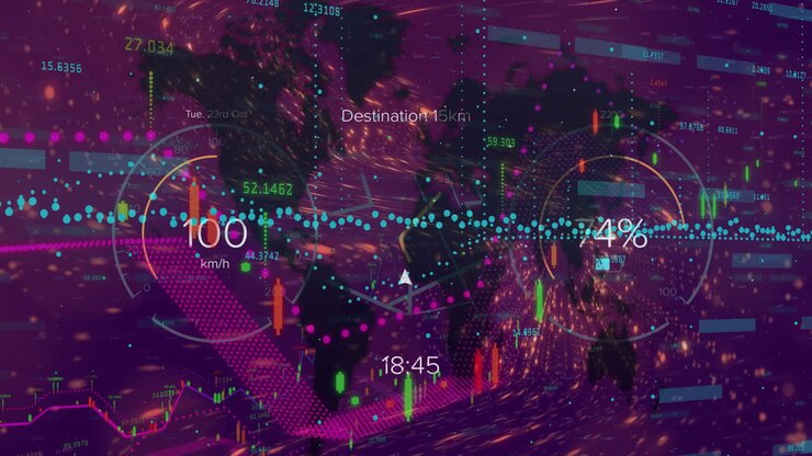 World map with data points and futuristic digital interface animation