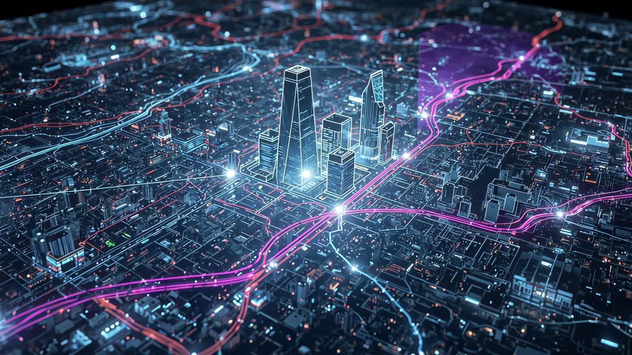 Rete digitale del paesaggio urbano futuristico