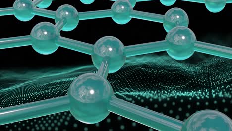 Animation-of-3d-micro-of-network-of-molecules-on-green-mesh-and-black-background