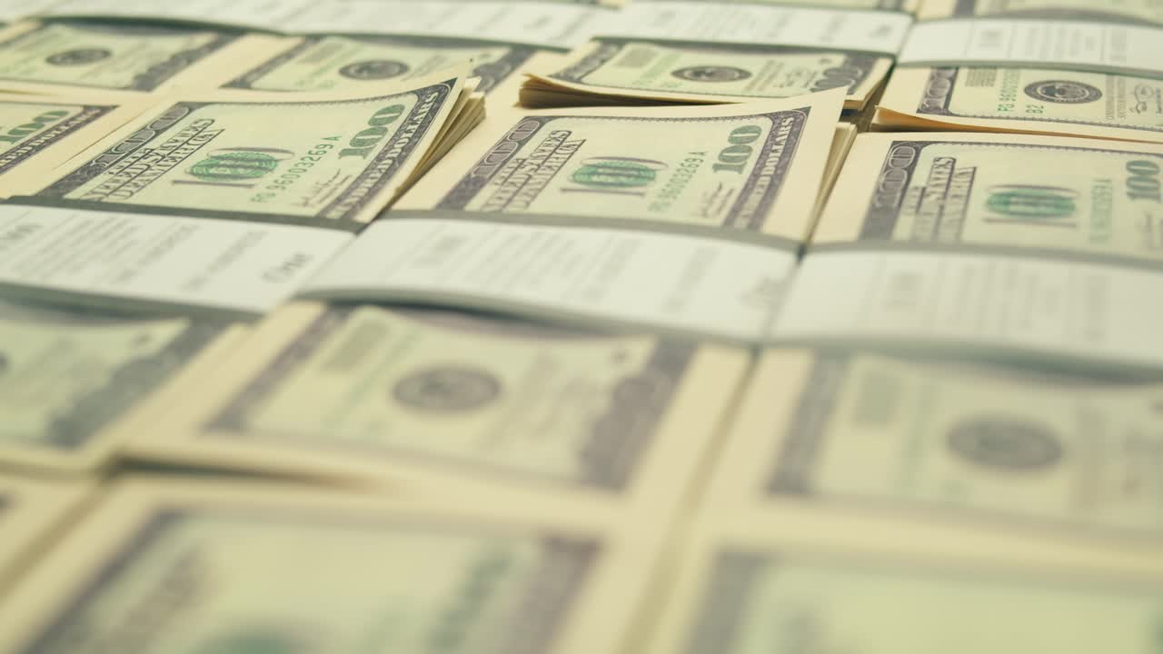 Pile di banconote in dollari ed euro, conteggio di banconote, agente di polizia specializzato che conta banconote in dollari ed euro in laboratorio forense con macchina, denaro incassato, cambio di bitcoin, acquisto di un immobile in banca