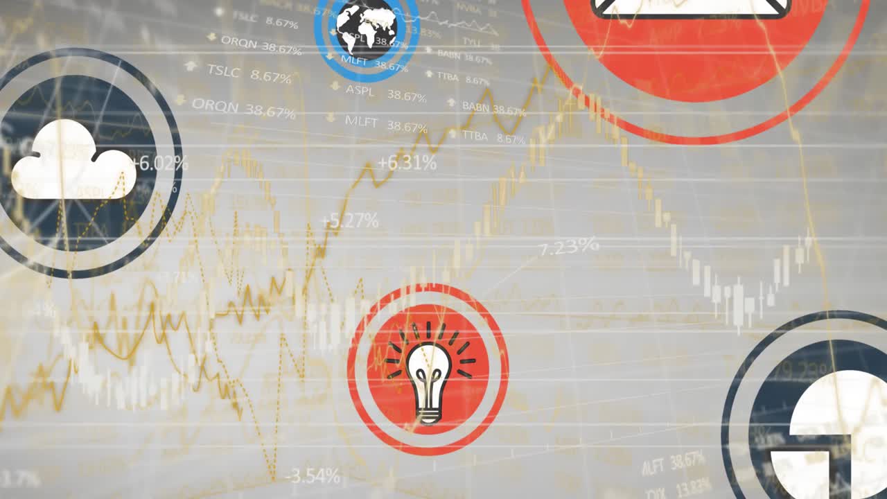 디지털 아이콘을 통해 금융 데이터 처리의 애니메이션