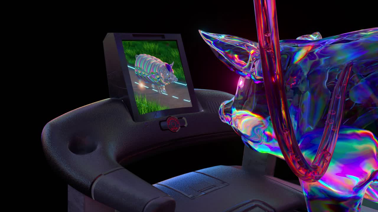 cerdo en una cinta holográfica