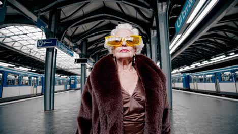 stylish senior woman at the metro station