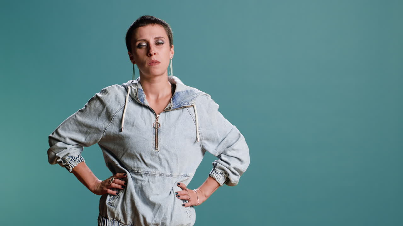Woman in Denim Hoodie Portrait