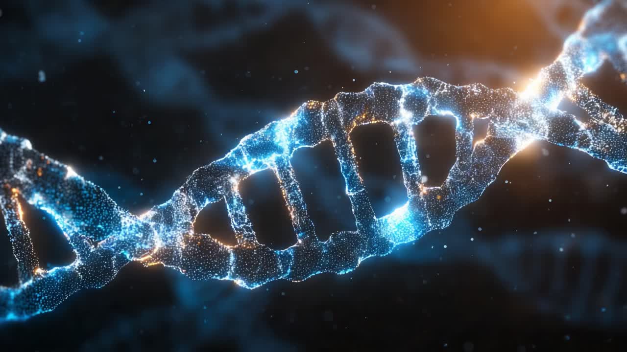 Una visualizzazione sorprendente della struttura a elica del DNA, che evidenzia il design elegante e la complessità del materiale genetico in un rendering digitale accattivante