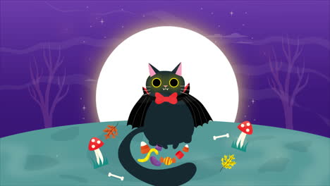 un lindo gato de halloween con un disfraz de vampiro