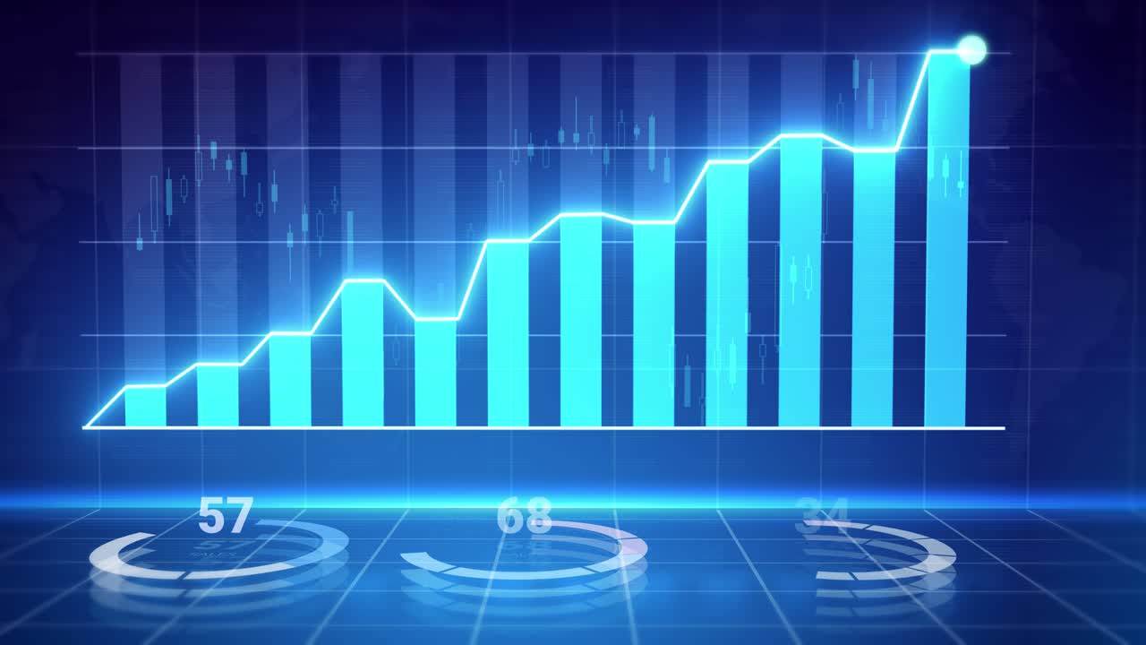 Graph chart financial loop on blue background 4K resolution no texts and numbers