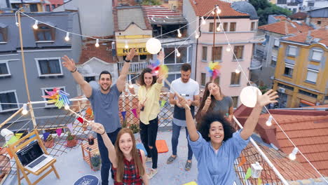 rooftop party friends celebrating