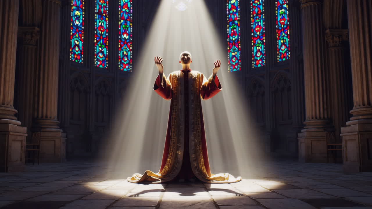 Praying Priest in a Gothic Cathedral