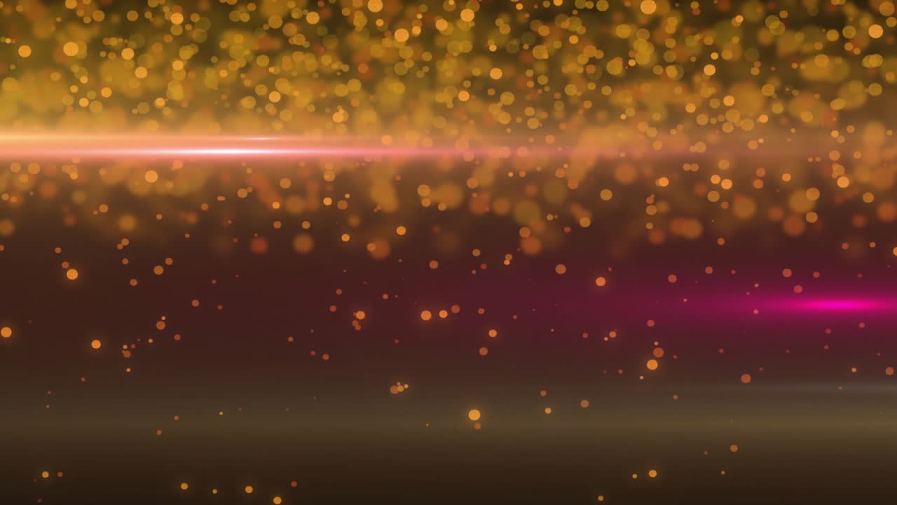 Apertura che rivela un bokeh dorato e una sottile fascia rosa, particelle che fluttuano, creando uno scintillio di sfondo