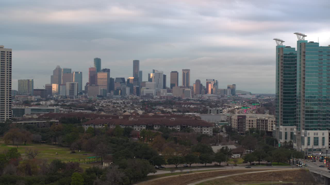 Establishing shot of downtown Houston from the Texas Medical Center area