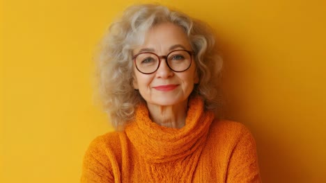 smiling senior woman in orange sweater