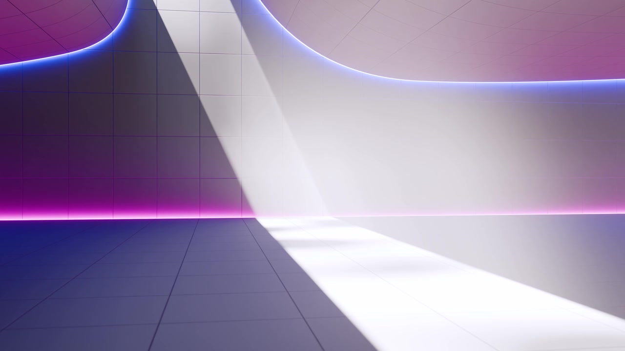 Empty Modern Studio Space with Dramatic Light Beam and Neon Accents