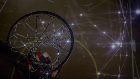 animation of network of connections with basketball player dunking