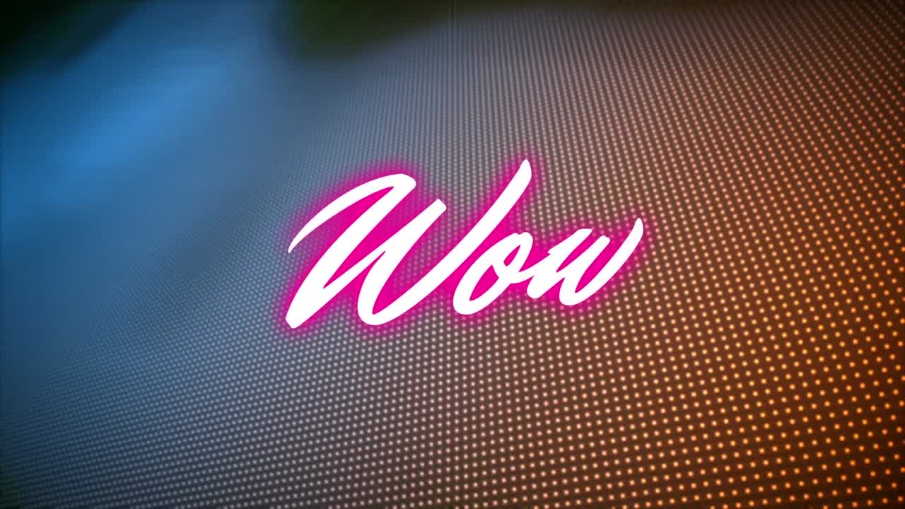 Animation of wow text over blue and orange background
