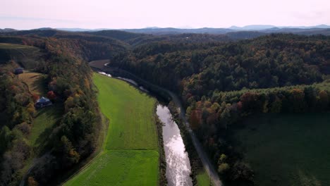 aerial high above the new river in ashe county nc, north carolina near west jefferson and jefferson nc, north carolina