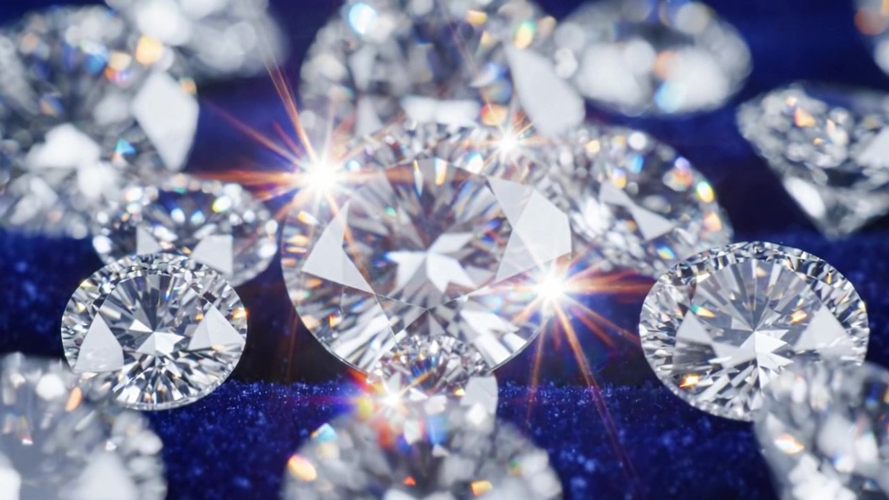 Uma Coleção Deslumbrante de Diamantes Cintilantes Exibida em uma Superfície de Veludo Luxuosa, Capturando Sua Clareza Brilhante e Reflexos Deslumbrantes Sob Iluminação Natural