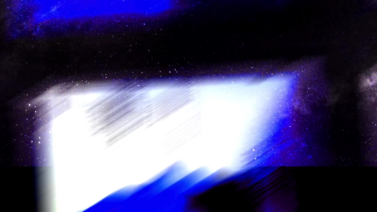 Effetto glitch digitale astratto con strisce di luce blu e sfondo stellato