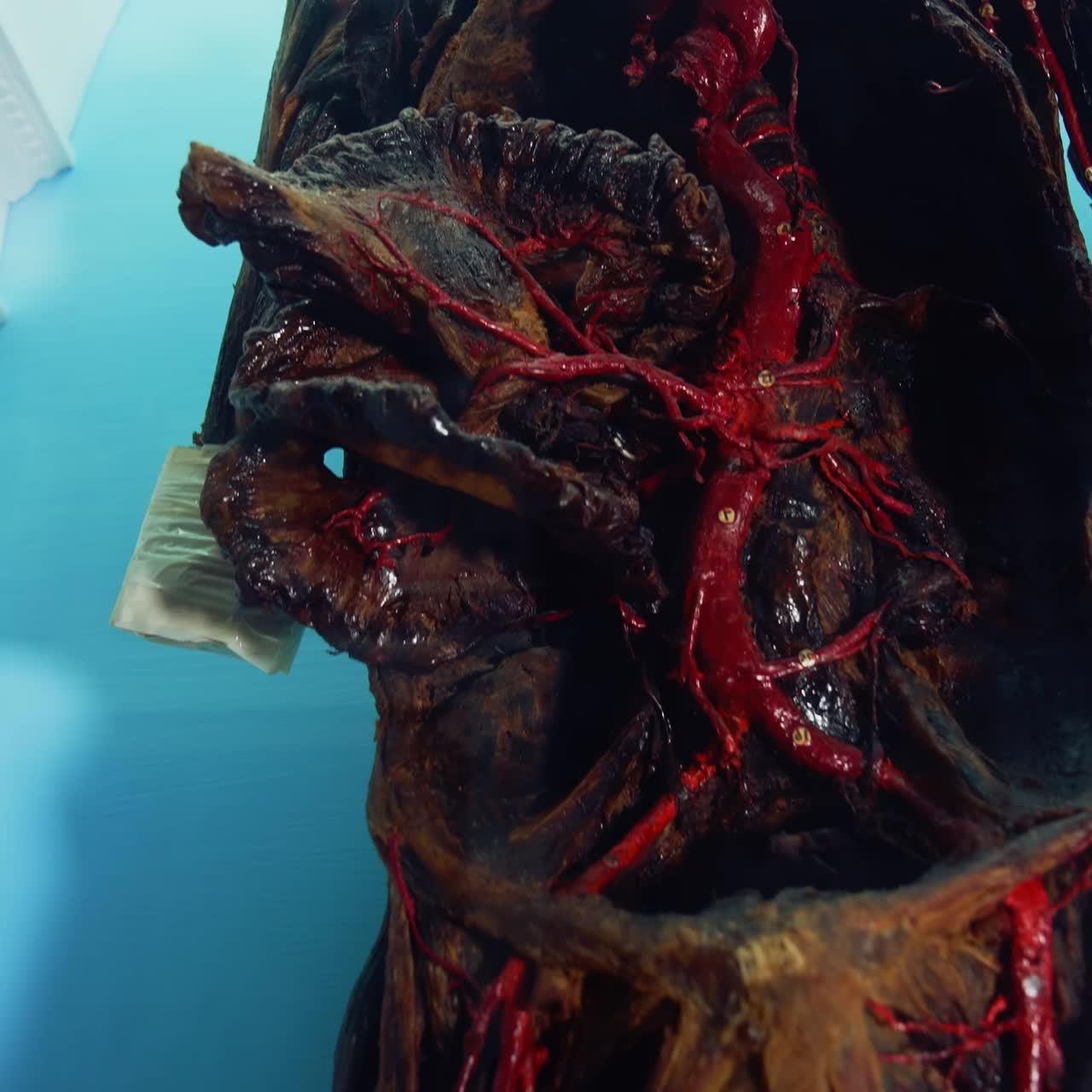 Human model at museum. Interior view of human organs in anatomical museum