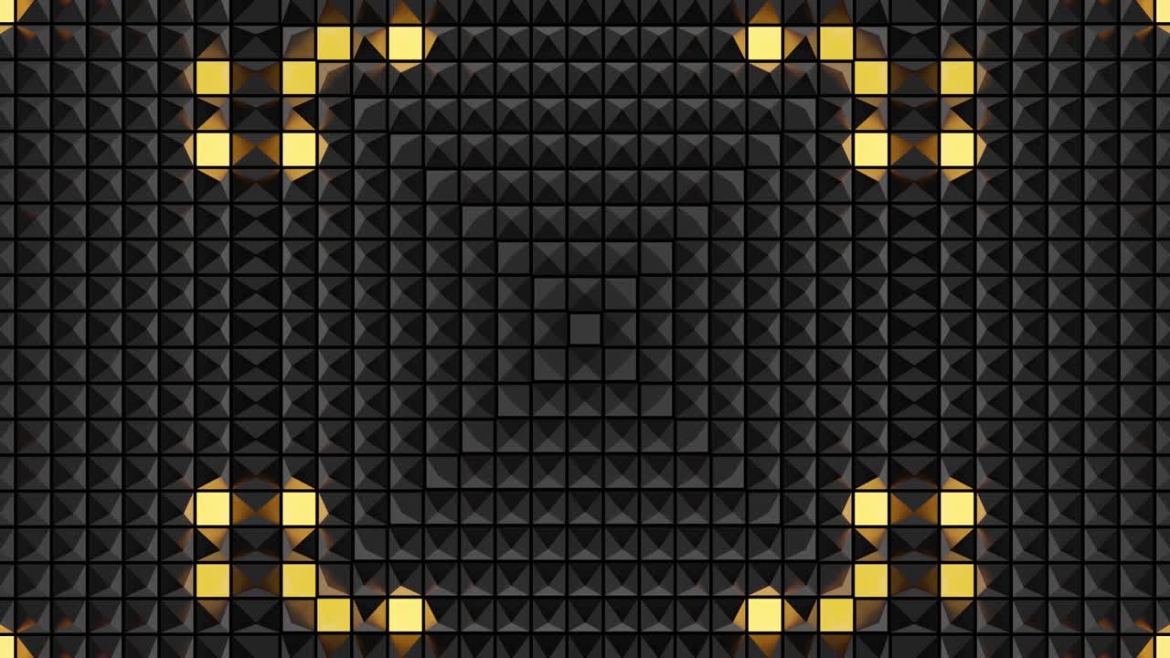 composición simétrica abstracta, elementos 3d se iluminan como bombillas con luz de neón multicolor. bg en bucle para espectáculos o eventos, exposiciones, festivales o conciertos, videos musicales, dj o vj para clubes nocturnos.