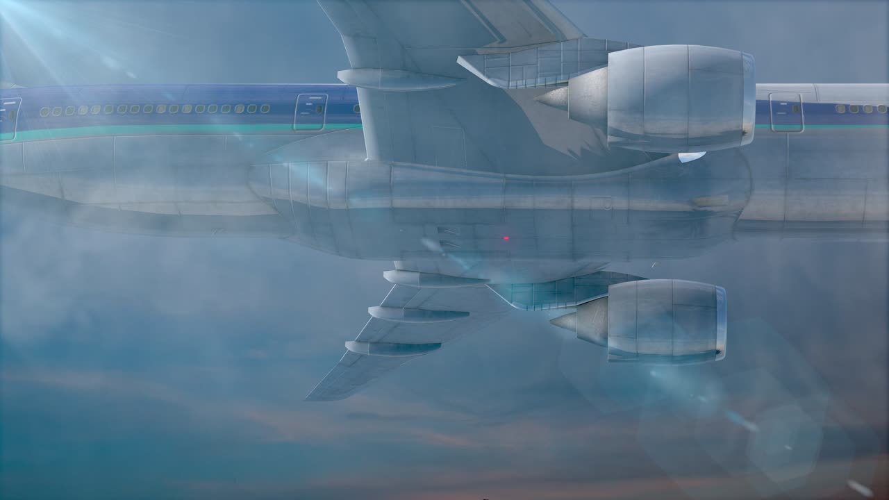 구름 하늘 애니메이션에서 비행하는 비행기 여행