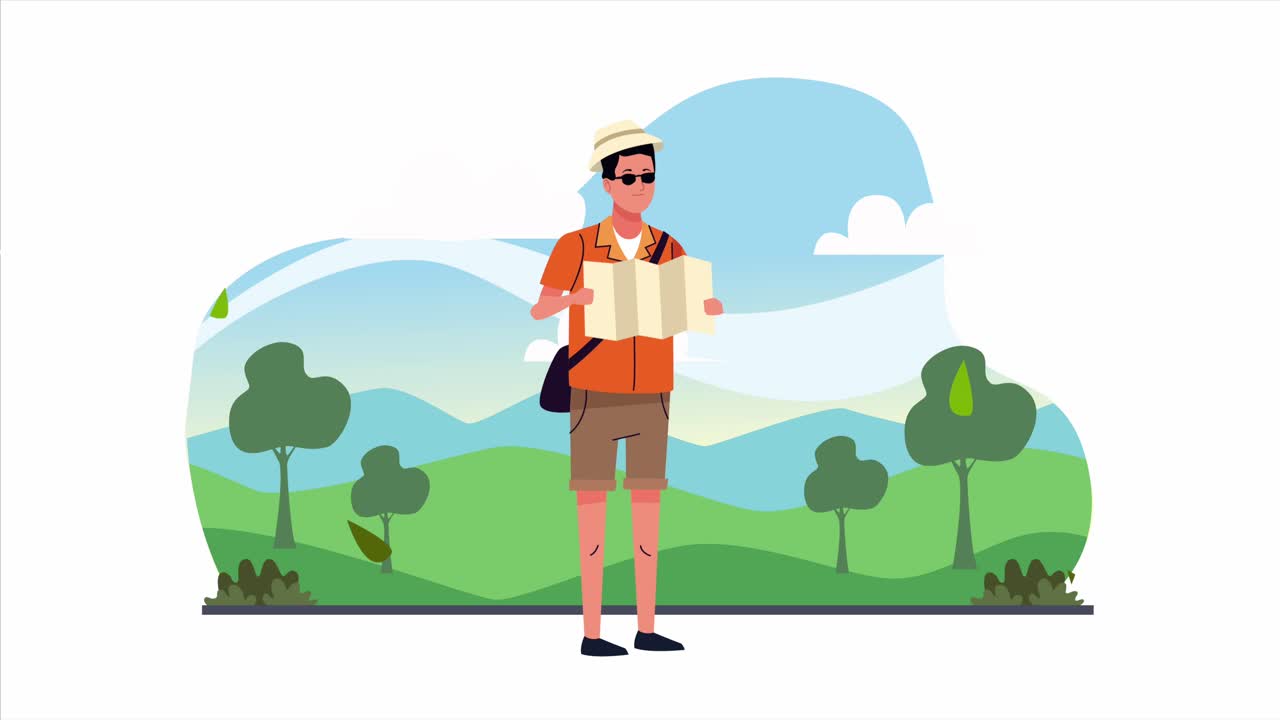 tourist man in the camp landscape scene animation