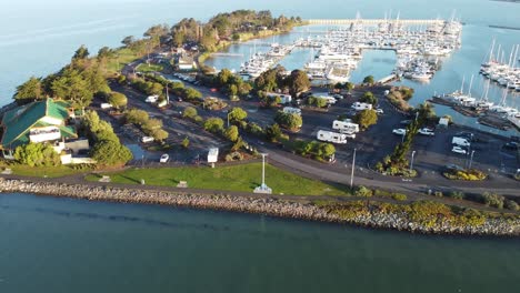 aerial drone footage of the marina in emeryville, california