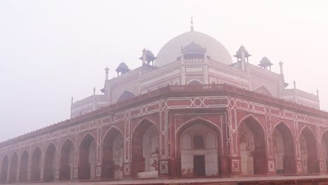 humayun tomb at misty morning from unique perspective shot is taken at delhi india