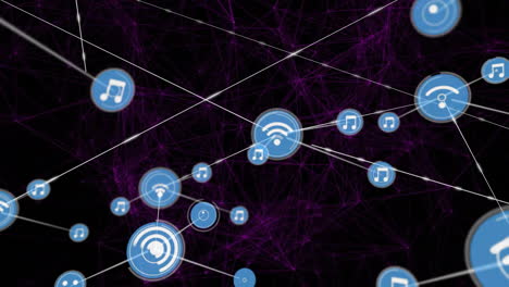 animation of network of connections with icons over black background