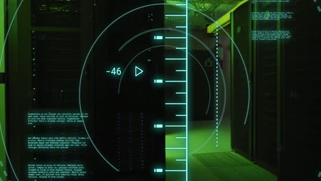 animación del procesamiento de datos y el escaneo de alcance sobre la sala de servidores