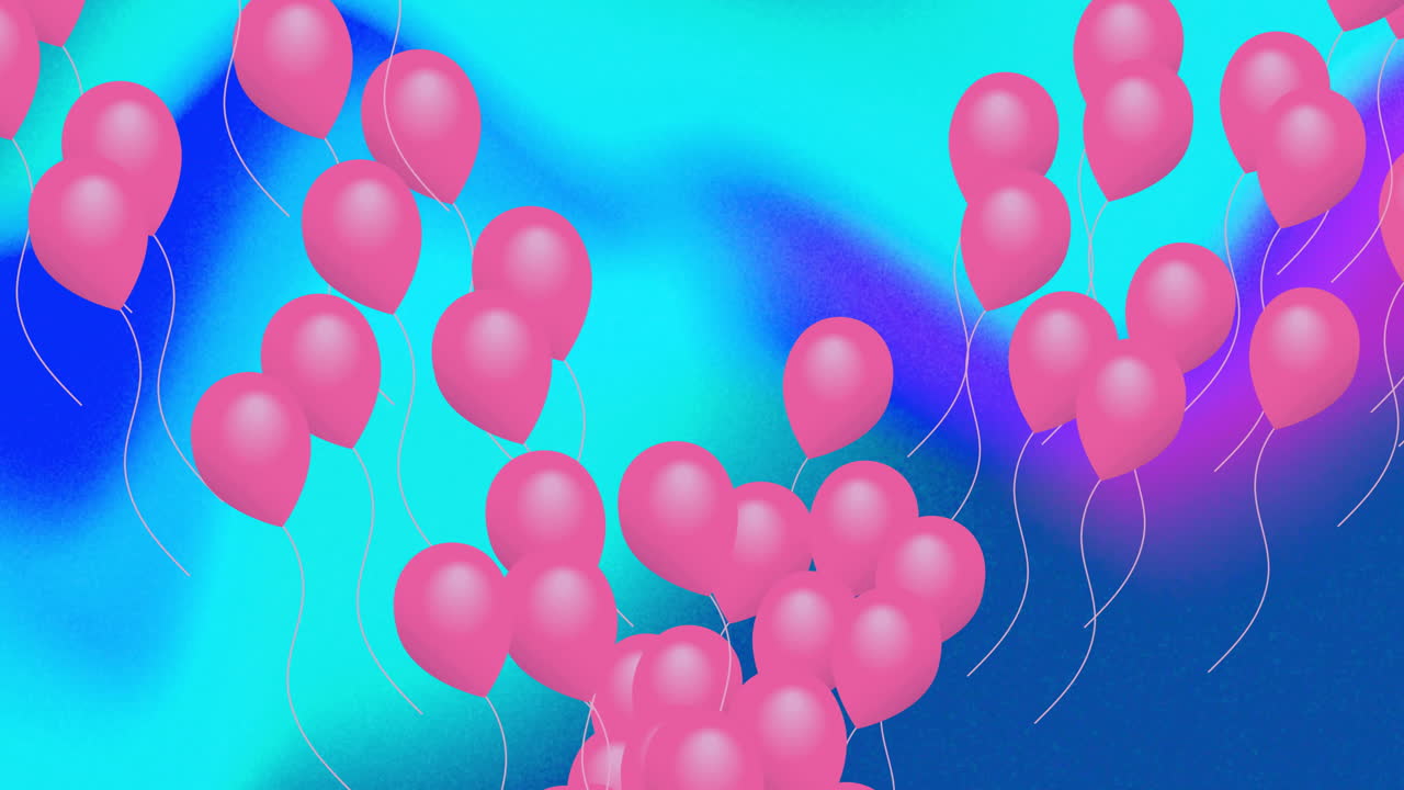 animación de globos rosados flotando sobre un fondo azul abstracto