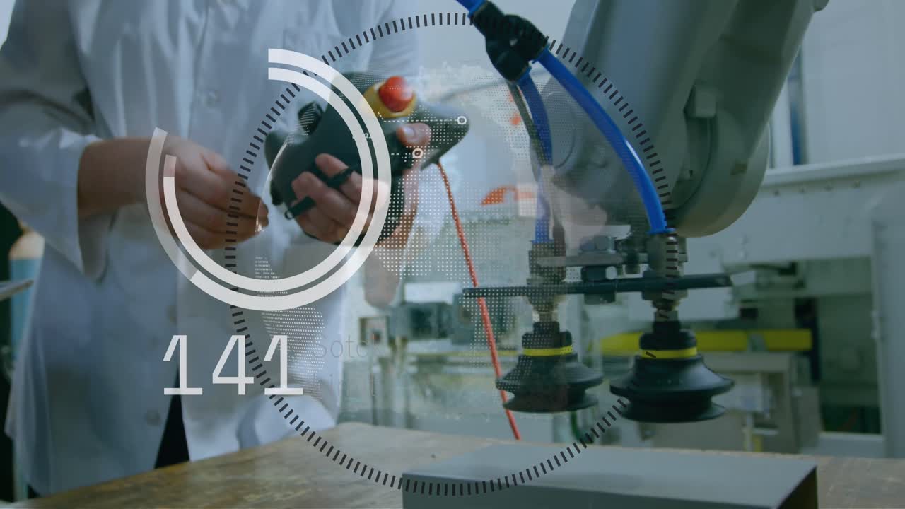 animación del procesamiento de datos del mercado de valores contra la sección media de un ingeniero masculino que trabaja en una fábrica